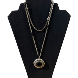 Vintage Black Onyx Cabochon Stone Silver Locket Necklace, One Size